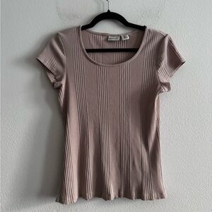 Rachel Zoe Ribbed Short Sleeve Tee L Beige